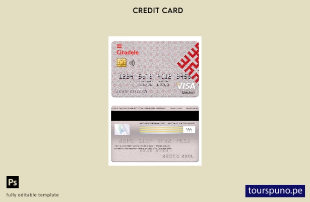 listo para imprimir plantilla de tarjeta electrónica visa bancaria Citadele de L